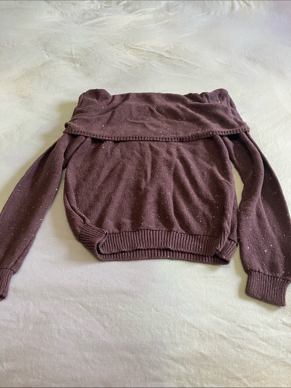 Women's Off-the-Shoulder Sweater in Deep Brown with small sequins